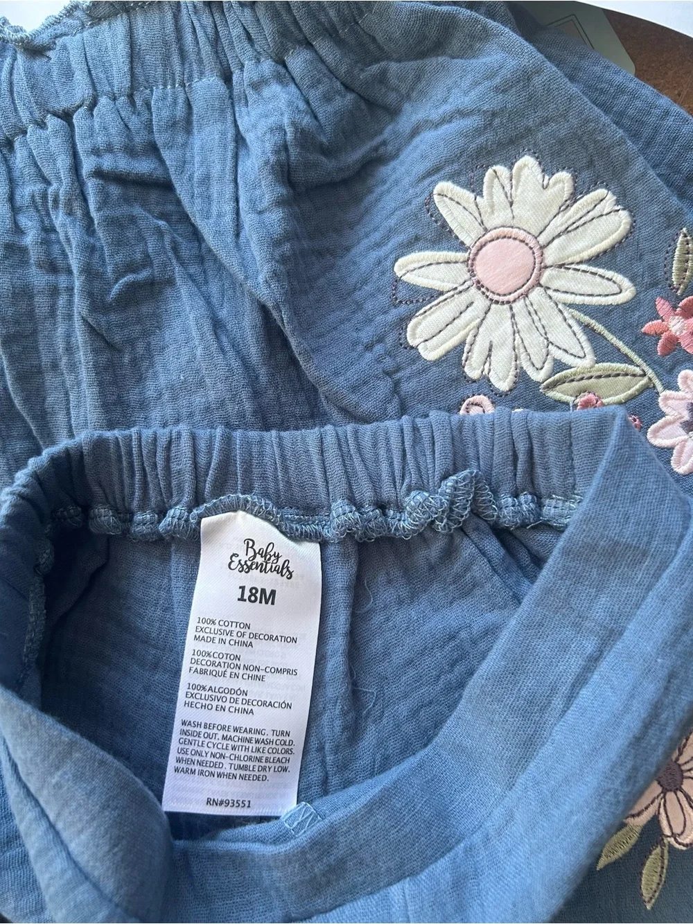 Baby Essentials Blue Gauzy Two Piece Outfit Flower Appliqués Summer Outfit 18 Mo